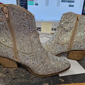 Corkys Tan and Silver Ankle Booties with Sparkly Finish